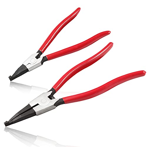2 PCS Heavy Duty Lock Ring Pliers Set Flat Snap Ring Plier Special Circlip Pliers Reverse Retaining Ring Plier for Transmission Transfer Cases Ring Opening - size: 8" & 11"