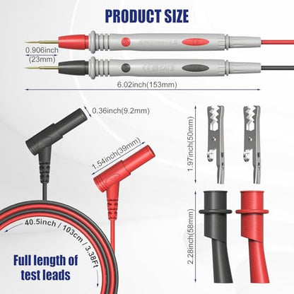 Professional Multimeter Test Leads 1000V 20A, 40.5 Inch, Ultra-Sharp Gold-Plated Test Probes, Volt Meter Leads, Silicone Meter Leads for Fluke, AstroAI, Klein Multimeter and Automotive Testing