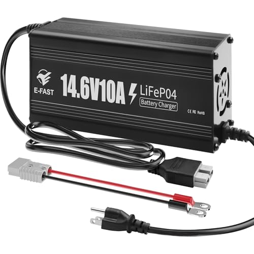 E-FAST 12V 10A Lithium Battery Charger, 14.6V LiFePO4 Battery Charger with Premium Aluminum Housing - 0V Activation for Golf Cart, RV, Marine, Boat, Trolling Motor - Includes Anderson Connector
