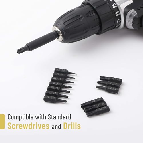Bates Torx Bit Set, 15 Pieces T4-T40, Tamper Proof Security Star Bits, 1/4 Hex Screwdriver Set - size: 15 pcs, T4-T40, style: Torx Bit Set