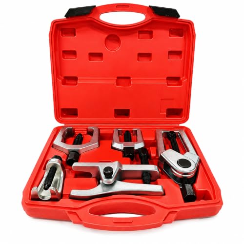 5 Pcs Ball Joint Separator, Pitman Arm Puller and Tie Rod End Tool Set | Front End Service Tool Kit, Heavy-Duty Suspension Removal Set with Portable Case