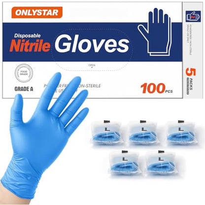 5-Mil Food Grade Disposable Nitrile Gloves Large, 100Pcs + 5 Bonus Travel Packs Blue Cooking Gloves, Latex & Powder Free, Touchscreen, Textured Grip for Cleaning, BBQ, Grill, Tattoo, Barber - color: Blue(110 Pcs), size: Large