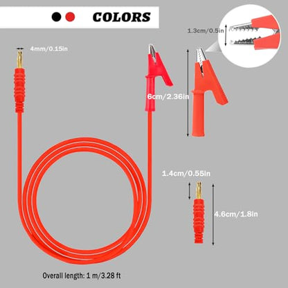 Banana Plug to Crocodile Clip Test Leads Wire 4mm Banana Plug Test Leads | Cable Alligator Clip Test Probe Cable 3.28ft for Multimeter and Battery Testing(X-Y 16A 2S) - size: 3.28ft 16AWG 2 items