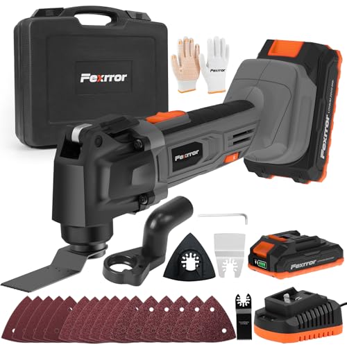 Cordless Oscillating Tool, 20V Oscillating Multi Tool with 2000mAh Battery, 8000-19000RPM, 6 Variable Speed, Dust Port, 3.2° Oscillating Angle, LED Light, Carrying Case for Cutting, Sanding