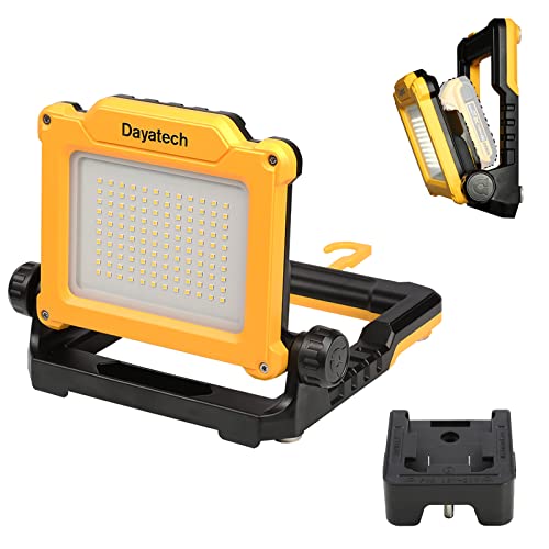 Cordless LED Work Light Compatible with Dewalt and Milwaukee 18-20V Battery Flickerless, 4000 LM 25 W Brightness Adjustable, Foldable Base with Magnets, (Light Only/Charger Not Included) - color: Yellow