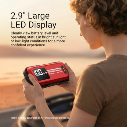 Hulkman Alpha,Ultra Red,1000A 37Wh Jump Starter,10000mAh Power Bank, Portable,12V Jump Box with Jumper Cables,45-Min Full Recharge,24-Month Standby,Easy Start,IP65,LED Display,for 6.5L Gas/3.0L Diesel - style: 1000A&37Wh