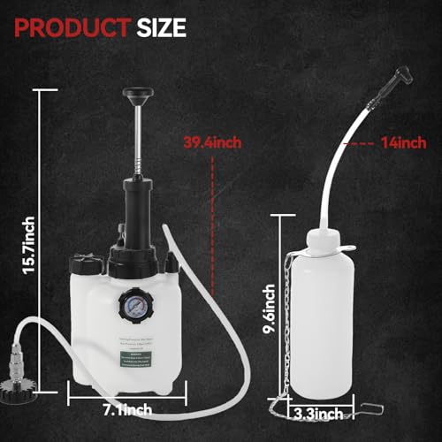 3L Manual Brake Bleeder Kit with Vacuum Pump - 1L Waste Bottle, 4 Upgraded Master Cylinder Adapters & 2 Brake Hoses, One-Person Operation Brake Fluid Bleeding Tool for Most Vehicles