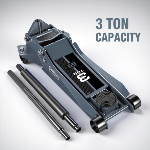 3 Ton Floor Jack Extra Long-Reach Low Profile Hydraulic Jack with Dual-Piston Quick Lift Pump, Home & Shop Auto Repair, Fits Most Vehicles, 6,600 lb Capacity, Gray