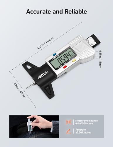 AstroAI Tire Tread Depth Gauge, LCD Digital Tire Tread Depth Gauge Tool with Inch and Millimeter Conversion of 0-1 in for Car Truck SUV Motorcycle Bus