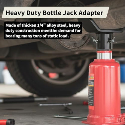 Adjustable Bottle Jack Adapter with Triple-Lock, Secure Wobble-Free Fit for 2T-12T Bottle Jacks, Heavy Duty 1/4" Steel Saddle for 3" & 4" Axle Tubes on RV, Truck, Trailer - color: Black