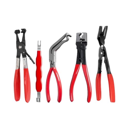 5PCS Automotive Electrical Disconnect Pliers Kit, Auto Repair Tool Set with 60° Angled Connector Separator, Hose Clamp Pliers, Trim Clip Removal Tool, Plug Release and Wire Terminal Remover - color: B