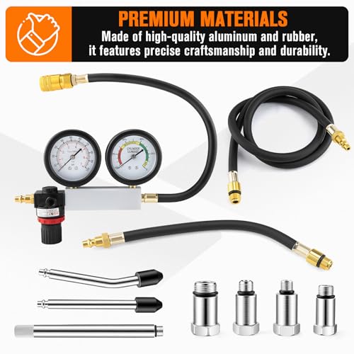 Cylinder Leak Down Tester Kit with Extension Rod for Gasoline Engines – Automotive Compression Leakage Tester for Cars, Trucks, Motorcycles, Pressure Check, Leakage Rate Test