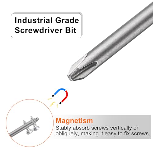 HARFINGTON 5pcs #2 Phillips Screwdriver Bit PH2 1/4" Hex Shank 10" (250mm) Long Magnetic S2 Steel Industrial Grade Screw Driver Bit Cross Head Electric Drill Bits 0.197" (5mm) Rod - size: PH2 x 250mm x 5mm