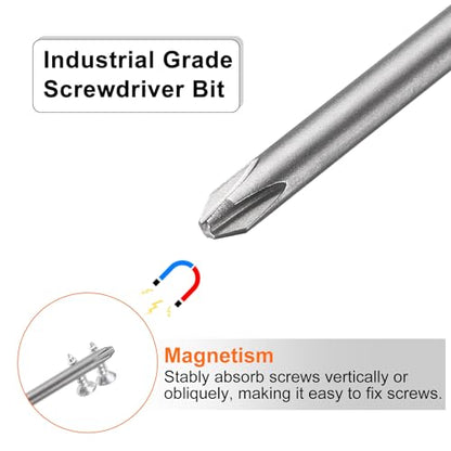 HARFINGTON 5pcs #2 Phillips Screwdriver Bit PH2 1/4" Hex Shank 10" (250mm) Long Magnetic S2 Steel Industrial Grade Screw Driver Bit Cross Head Electric Drill Bits 0.197" (5mm) Rod - size: PH2 x 250mm x 5mm