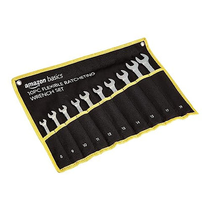 Amazon Basics Flexible Gear Ratcheting Wrench Set, 10-Piece - size: 10-piece, style: Metric