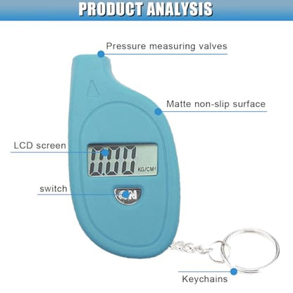 Digital Tire Pressure Gauge, 5-150PSI 4 Unit Settings Car Tire Pressure Monitor with Keychain & LCD Display, High Accuracy Auto Digital Tires Gauge for Car, Truck, Motorcycle (Blue) - color: Blue