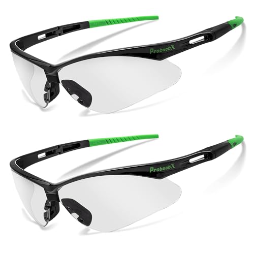 ProtectX Safety Glasses for Men & Women, Safety Sunglasses with Anti-Fog Scratch Resistant Lenses, Non-Slip Grips, ANSI Z87.1 - color: Evergreen Indoor/Outdoor 2 Pk