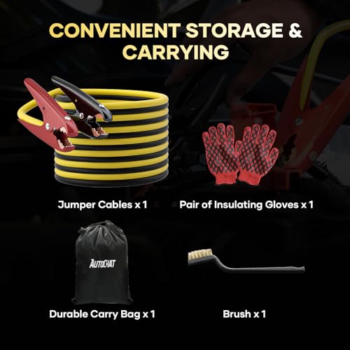 Heavy Duty Jumper Cables, 2 Gauge 20 Feet 800 Amp Automotive Booster Cables for Car Battery, for Car, SUV and Trucks Battery, with Carry Bag, Gloves, Brushes - size: 2 Gauge 20 FT