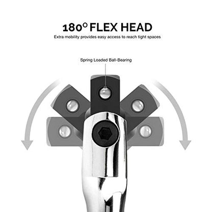 Neiko 00339A 3/8-Inch-Drive Premium Breaker Bar, 12 Inches Long, Nut Breaker Bar, 180-Degree Flex Cr-Mo Head with Cr-V Steel Construction - size: 12" Length, style: 3/8" Drive