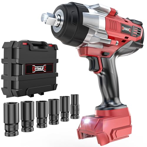 DIYtoolifz Cordless Impact Wrench 1/2 inch Compatible with Milwaukee 18v Battery, 1700 Ft-lbs High Torque Impact Driver with 6Pcs Sockets & Storage Case, Electric Impact Gun with 4-Speed & LED Light - size: 1/2 inch, style: Socket Set for Milwaukee 18v Ba