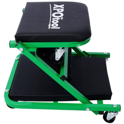 2-in-1 Mechanic Creeper Seat, 36" Folding Garage Creeper & Stool, 300 lbs Capacity, Padded Headrest, 6 Swivel Casters, Heavy Duty Steel Frame,Green - color: Green