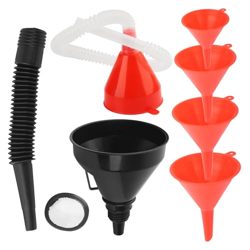 6 Pcs Automotive Funnels Set | Wide Mouth Fuel Funnels with Detachable Spout and Filter, Oil Funnel Kits for Filling Coolant, Engine Oil, Water, Gasoline