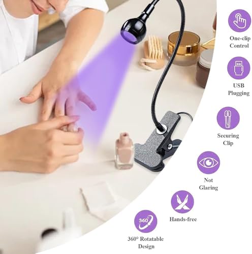 USB 3W LED UV Ultraviolet Phone Glue Curing Lamp,UV Led Nail Lamp for Gel Nails,Portable Clamp Flexible Desk Lamps for Mobile Repair,Plug and Play Silver - color: Silver2