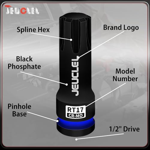 RT17 Spline Bit Socket, 1/2" Drive Spline Hex 6 Point Impact Socket | 3-Inch, Cr-Mo Steel, Lengthen Screwdriver Adapter for Electric Ratchet Wrenches, Fastening Screws, Socket Wrench, Head Drill - size: RT17