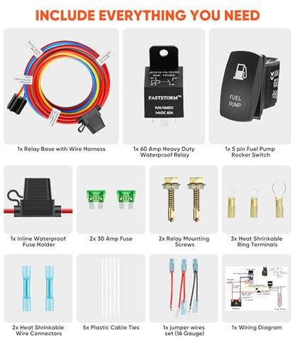 12V Electric Fuel Pump Waterproof Relay Kit Heavy Duty Long Wiring Harness Kit 60 Amp with Fuel Pump Rocker Switches Jumper Wires Set for Cars Trucks Boats ATVs UTVs RVs - color: Fuel Pump Relay with Rocker Switches Kit