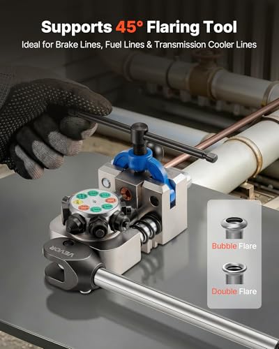 VEVOR Professional Brake Line Flaring Tool, 45 Degree Double Flare Bubble Flare Tool Kit for 3/16", 1/4", 5/16", 3/8" Copper Aluminum Thin Steel Tubes - size: 45 Degree