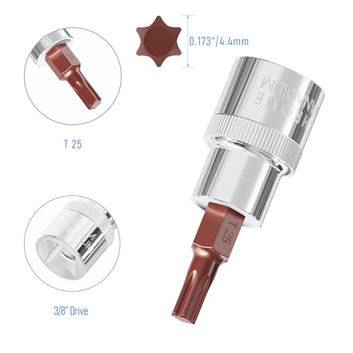 2-PC 3/8-Inch Drive T25 Torx Bit Socket, S2 Steel Bits, Heat Treated CR-V Steel Star Sockets 1.9"(48mm) Length - size: T25