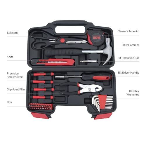 Hantinstom 39-Piece Household Tools Kit Essential Home Repair Set with Plastic Toolbox Ideal for College Students, Home Use & More