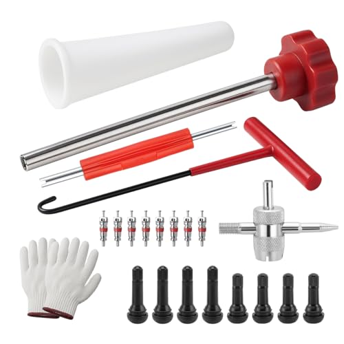 23PCS Tire Valve Stem Tool Kit Replacement Installation Set Black | Steel construction, valve removal and mounting functions, includes tire repair accessories, universal fit, car accessories - color: Black, size: 23PCS