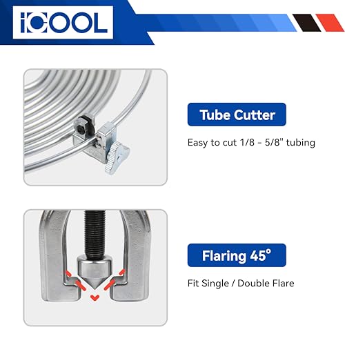 ICOOL 25 ft 3/16" Zinc Coated Brake Line Kit with Double & Single Flaring Tool Kit, Includes 20 Fittings and 4 Unions Brake Line Fittings