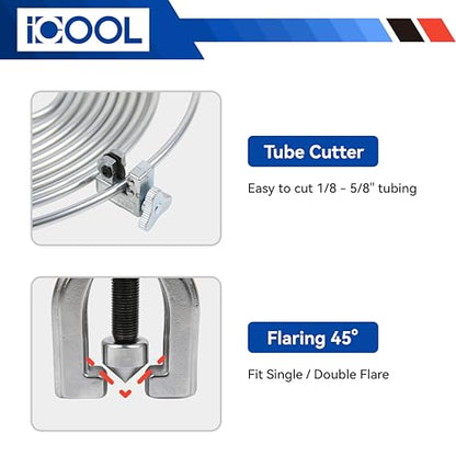 ICOOL 25 ft 3/16" Zinc Coated Brake Line Kit with Double & Single Flaring Tool Kit, Includes 20 Fittings and 4 Unions Brake Line Fittings