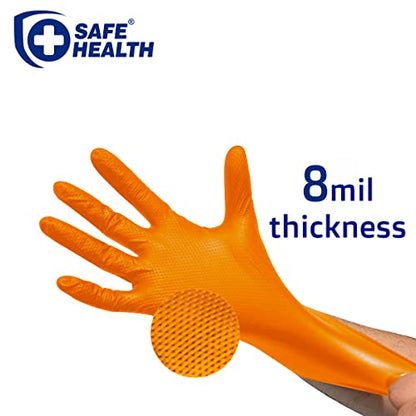 Safe Health Nitrile Industrial Disposable Gloves, Black 6 Mil, Orange 8 Mil, Diamond Textured - color: Orange 1 Case of 900 Pcs-xxl