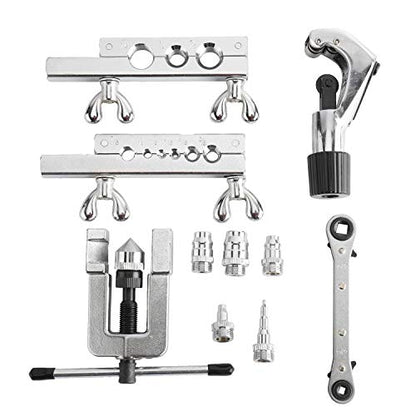 YAETEK Swaging Tool Kit – Flaring Tool Kit - Tube Cutter Rachet Wrench Swag Tool - 45 Degree Brake Line Tubing Brass Aluminum Copper Extrusion 1/8" to 3/4" for HVAC Water Gas Pipe Automotive Plumbing