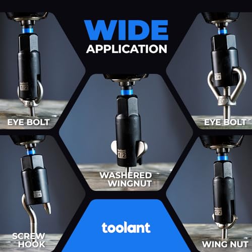 toolant Wing Nut Driver Set 5PCS (3/8", 1/2", 9/16", 5/8", 3/4"), CR-V Impact Driver for Wing Nuts, Eye Bolts, Hook Screws & Hex Nuts, 1/4" Hex Shank, Deep Slot, Anti-Rust Finish - size: 5 Piece