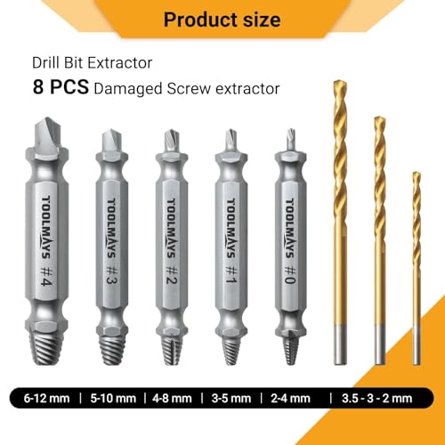 8pcs Damaged Screw Extractor Set, 5 Pcs Hss 4241 Screw Removal Tool With 3 Twist Drill Bit For Stripped, Rusted And Stubborn Screws - size: 8PCS Screw Removal Tool