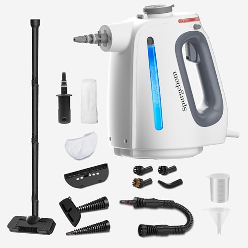 Spurgehom 1350W Handheld Steam Cleaner with 15-Pc Accessories(including mop) & 550ML Tank – 3Bar Dirty-Free Steamer for Floors, Cars, Upholstery, and Multi-Surface Home Cleaning - color: Bright White