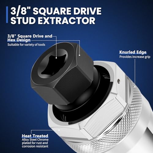 Stud Extractor Tool,Broken Bolt Extractor Kit for 1/4" to 1/2" Studs & Screws | Bolt and Stud Removal Tool for Damaged, Rounded Off, Painted, and Rusted Tight Bolts