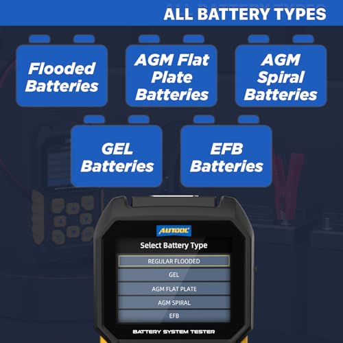 AUTOOL Car Battery Tester 12V 24V 30-2000 CCA Cranking Charging Load Test | Battery Load Tester Automotive Battery Analyzer, Color Screen Data Review Reverse Polarity Protection