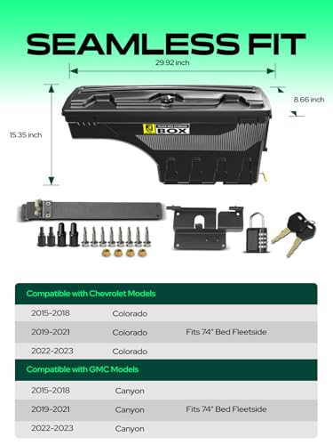 YHTAUTO Passenger Side Truck Bed Storage Tool box Compatible with 2015-2023 Chevrolet Colorado & GMC Canyon, 2019-2021 Fits 74" Bed, Lockable Swing Waterproof Wheel Well Toolbox - size: Passenger Side, style: 2015-2021