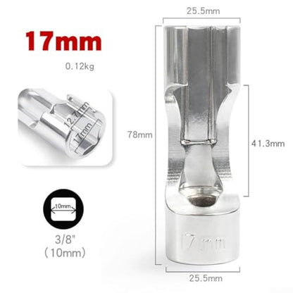 Diesel Injector Line Socket Set, Line Removal Tool 3/8 Drive, Chrome Vanadium Steel Open End Wrench for Auto Oxygen Sensor, 10-19mm(17mm) - color: 17mm