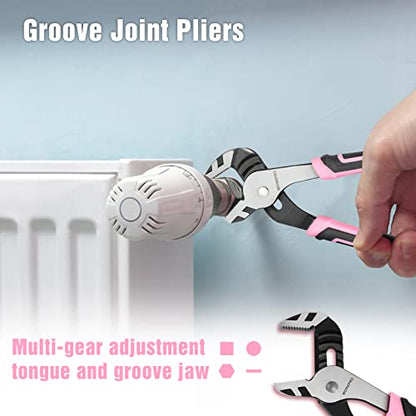 WORKPRO 4-Piece Pliers Set | Premium CR-V Construction Pliers Tool Sets Including Long Nose, Diagonal Cutting, Groove Joint and Slip Joint Pliers - color: Pink
