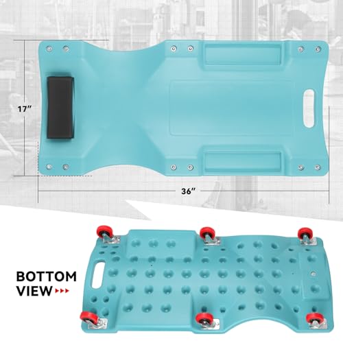 Auto Dynasty 36 Inches Mechanic Creeper, Automotive Garage Repair Low Profile Under Car Rolling Creeper with Padded Headrest, Plastic, Sky Blue - color: Sky Blue, size: 36" L