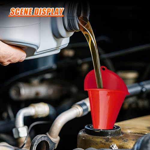 YoRise Long Neck Oil Funnel, Plastic Spill Saver Funnels for Automotive Use, Oil Change Funnel Set for Filling Lubricants Engine Oils Water Diesel Fuel Kerosene and Other Liquids (L-Red) - color: L-Red