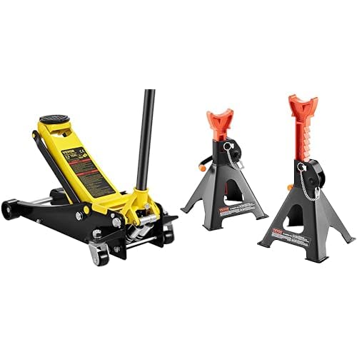 VEVOR 2.5 Ton Low Profile, Heavy-Duty Steel Racing Floor Jack with Dual Pistons Quick Lift Pump，Jack Stands, 3 Ton (6,000 lbs) Capacity Car Jack Stands Double Locking