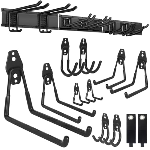 PIYILO Garden Tool Organizer 48 in with 18 Garage Hooks, Heavy Duty Garage Wall Hooks for Hanging Ladder, Bike, Tool Storage Rack for Yard Tools, Shovel, Shed (23 Pack) - size: 48 inch 18-Hook