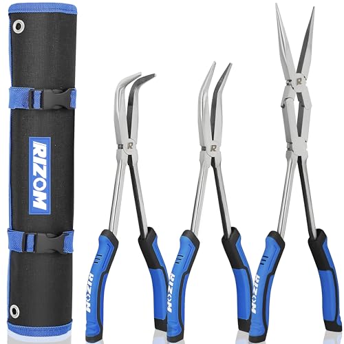 Rizom 3-Piece Long Reach Pliers Set, 13 Inch Double Jointed Long Needle Nose Pliers, 11 Inch 45° & 90° Bent Nose Pliers for Narrow Spaces and Limited Areas - size: 3PCS